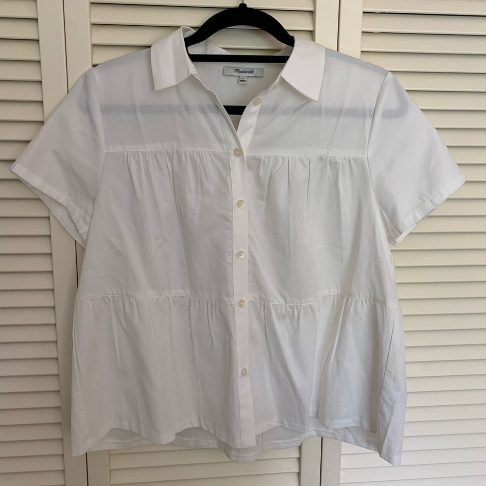 Madewell white ruffled button down